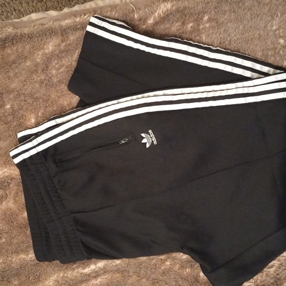 Adidas Mens Black Track Pants with White Stripes
